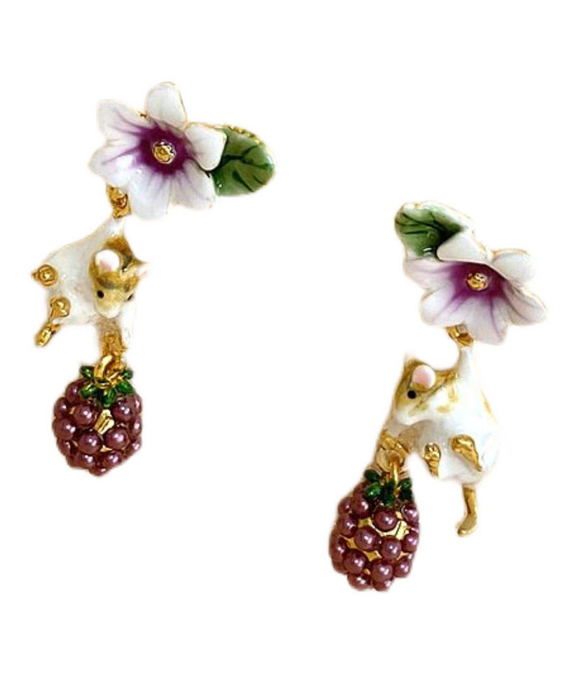 Unique Animal Metal Grape Stud Earrings