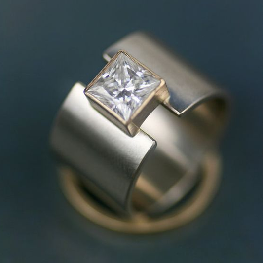 Dark Silver Inlaid Cubic Zirconia Ring