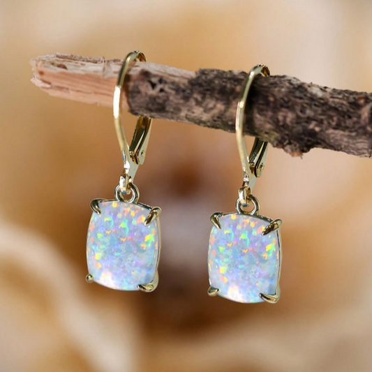 White Opal Square Earrings