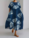 Tie Dye Flower Art Print Short Sleeve Casual Midi Dress