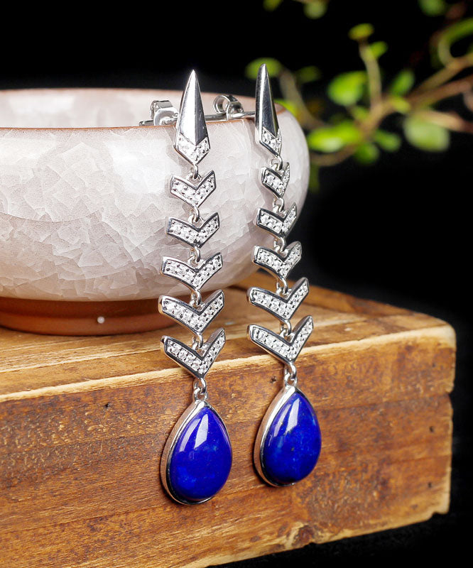 Blue Sterling Silver Inlaid Gem Stone Zircon Drop Earrings