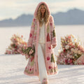 Women's Patchwork Floral Christmas Tree Print Plush Hooded Coat elevenforest