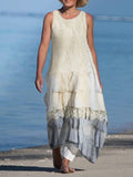 Comstylish Vintage Lace Layered Linen Blend Flowy Dress