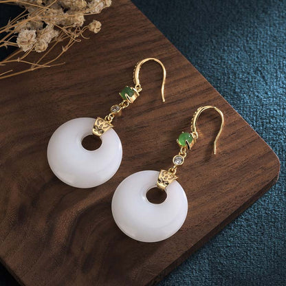 Fengshui White Jade Blessing Drop Earrings