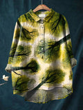 Vintage Floral Art Print Casual Cotton And Linen Shirt