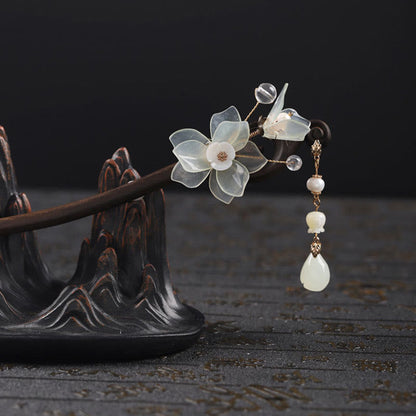 Ebony Jade Shell Magnolia Tassel Chinese Hairpin