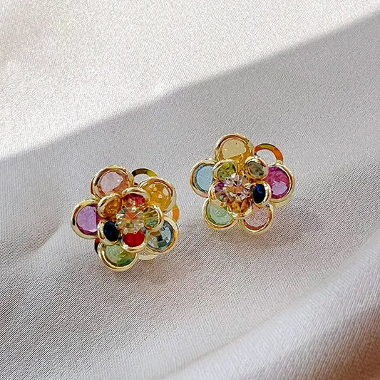 Colorful and Crystal Flower Earrings