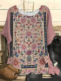 Vintage Floral Art Print Casual Linen Blend Shirt elevenforest