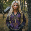 Women's Viking Floral Tree Of Life Art Linen Print Casual Shirt elevenforest