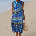 Comstylish Women's Vintage Abstract Fish Art Print Cotton And Linen Dress