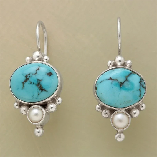 Blue Stone Pearl Earrings
