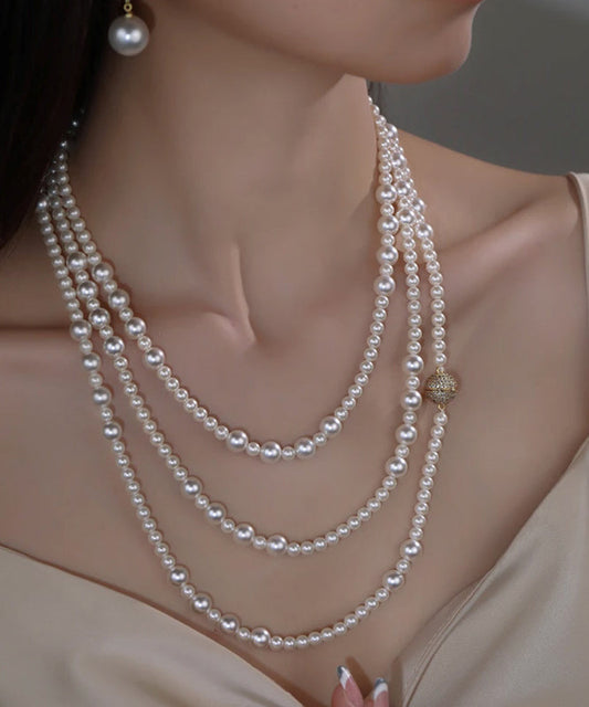 White Multilayer Pearl Gratuated Bead Necklace