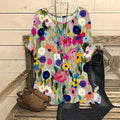 Comstylish Vintage Colorful Floral Art Painting Linen Blend Blouse