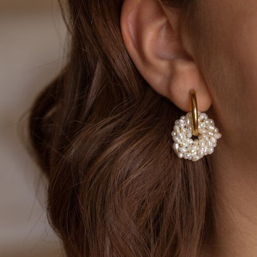 Inlaid Pearl Spiral Earrings