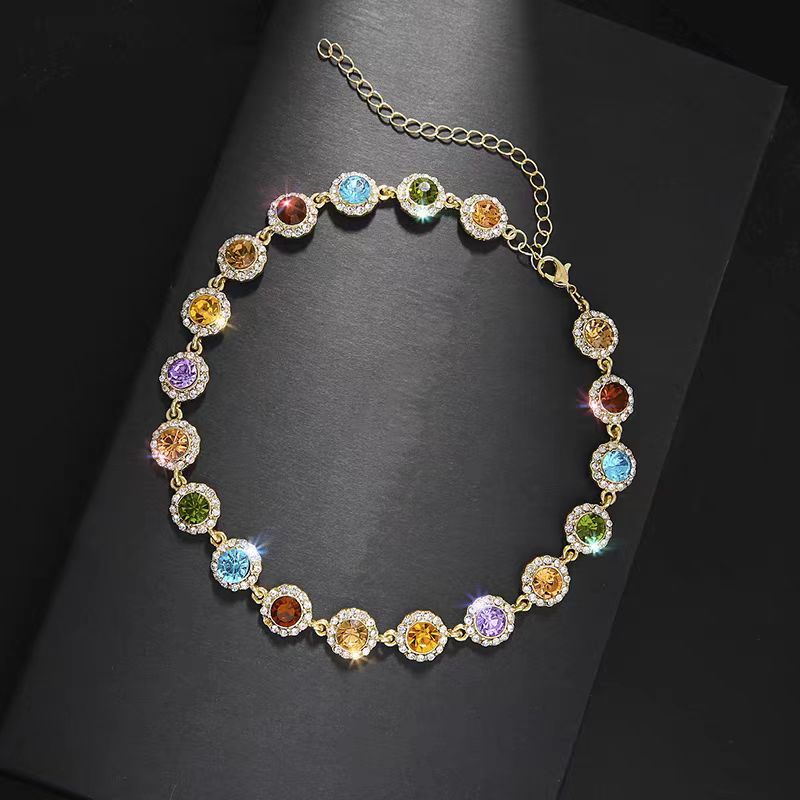Rainbow Alloy Zircon Tassel Collar Necklace