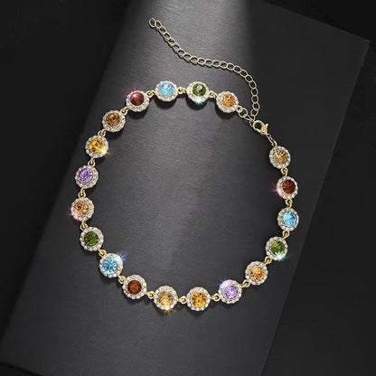 Rainbow Alloy Zircon Tassel Collar Necklace