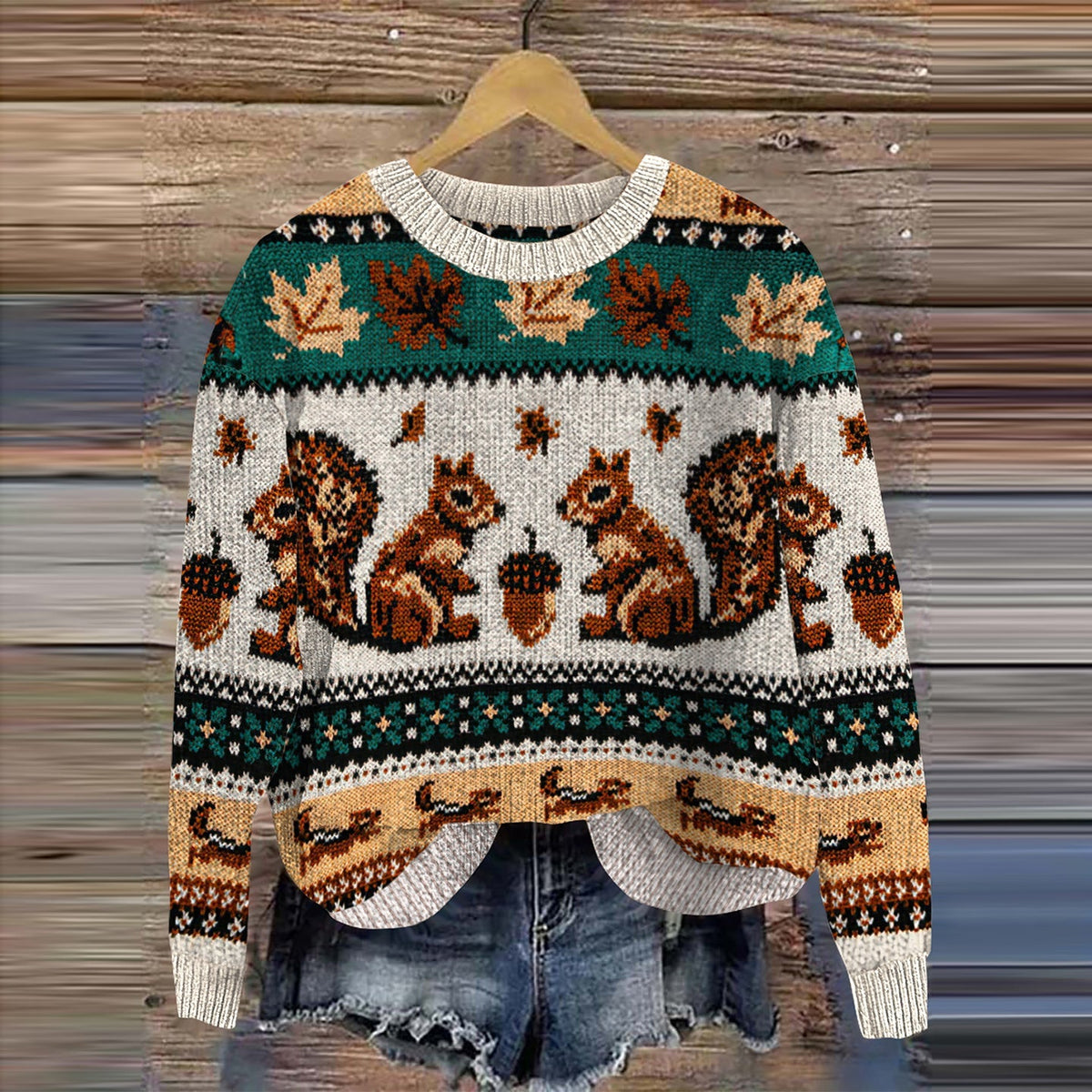 Squirrel Print Knitted Pullover Sweater artswardrobe