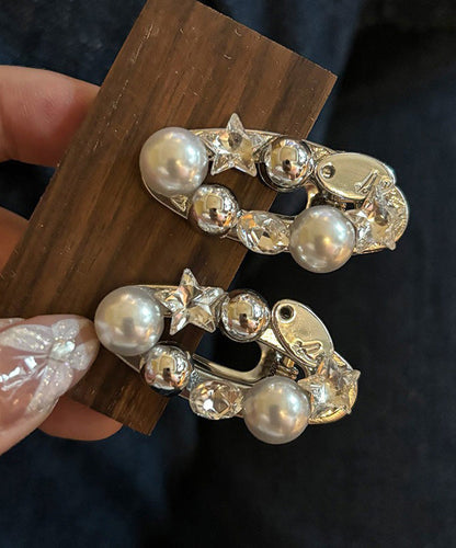 Brief Silk Metal Alloy Zircon Pearl Star a Pair Hairpin
