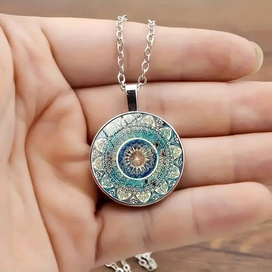 Rounded Blue Mandala Necklace