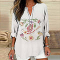 Comstylish Women's Floral And Bird Art Print Cotton And Linen V-neck Shirt