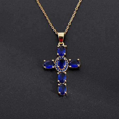 Colorful Gemstones Cross Necklaces