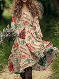 Women's Christmas Hand-Painted Pattern Cotton and Linen Dress