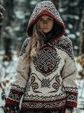 Viking Inspired Embroidered Cozy Chunky Hooded Sweater elevenforest