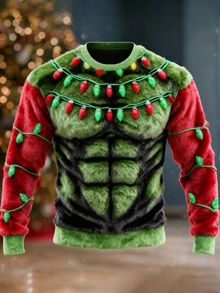 Comstylish Christmas Lights & Muscle Design Men's Flannel Sweater
