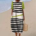 Comstylish Women's Retro Irregular Stripe Art Print Casual Dress