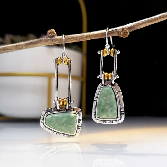Green Stone Silver Earrings