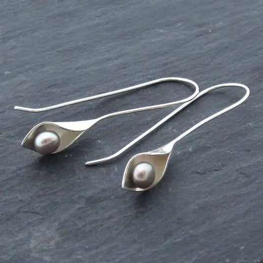 Long Silver Beaded Earrings