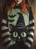 Halloween Witch Black Cat Striped Hooded Sweater elevenforest