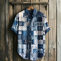 Men's Retro Geometry Patchwork Art Linen Casual Shirt elevenforest