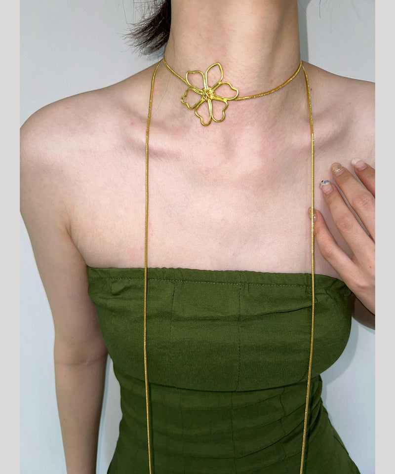 Skinny Gold Metal Overgild Hollowed Out Lariat Necklace