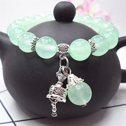 Buddha Stones Crystal Chalcedony Stone Energy Beaded Bell Charm Bracelet