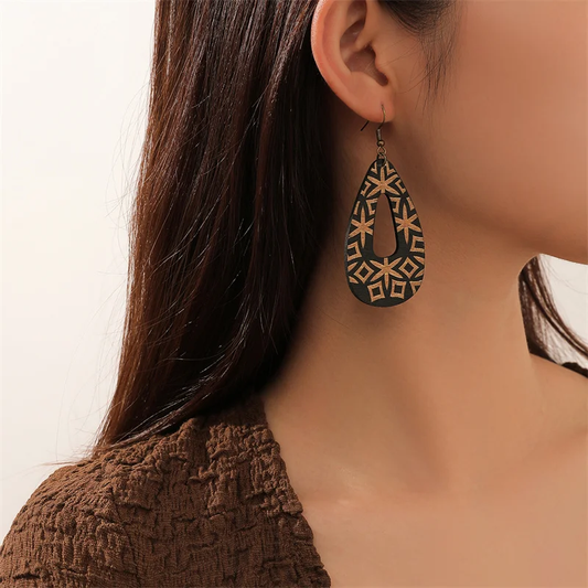 Black Hollow Drop Earrings