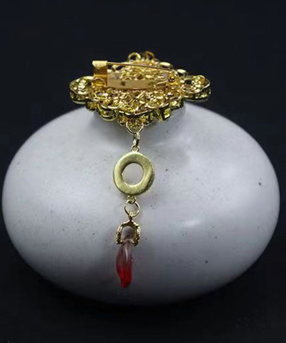 Green Alloy Cloisonne Gem Stone Brooches