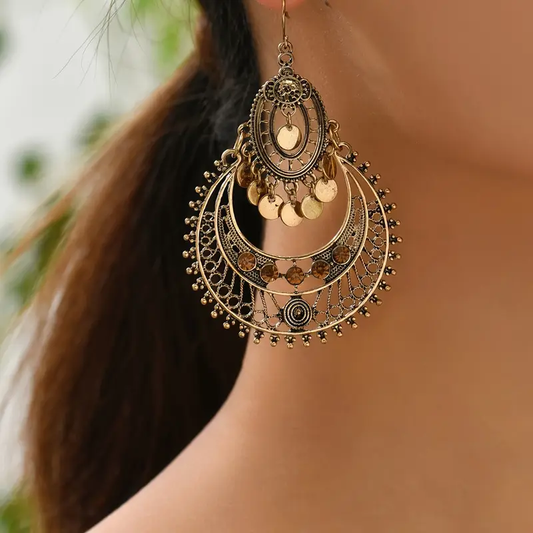 Mandala Gold Beads Earrings