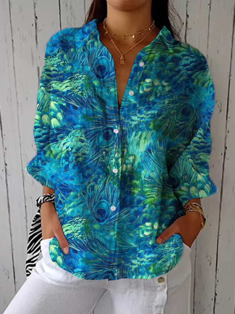 Women's Peacock Feather Print Shirt elevenforest