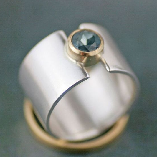Silver Inlaid Blue Crystal Ring