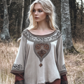 Vintage Viking Celtic Linen Crew Neck Cropped Shirt elevenforest
