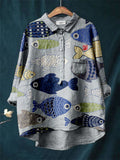 Comstylish Vintage Fish Japanese Art Linen Blend Tunic