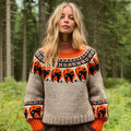 Comstylish Vintage Fairman Island Frightened Black Cat Crew Neck Sweater