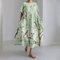 Comstylish Women's Casual Japanese Floral And Bird Art Print Dress
