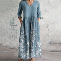 Comstylish Vintage Floral Embroidered Lace Art Women's Linen Dress