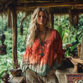 Vintage Boho Bohemian Gradient Linen Shirt elevenforest