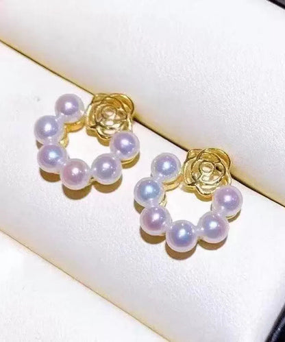 Vogue White Stelring Silver Overgild Pearl Hoop Earring