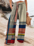 Comstylish Women's Vintage Geometric Line Art Print Cotton Pants