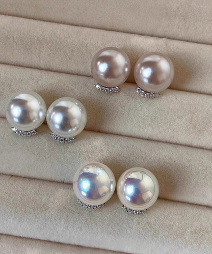 Korean Style Round Pearl Zircon Studded Stud Earrings
