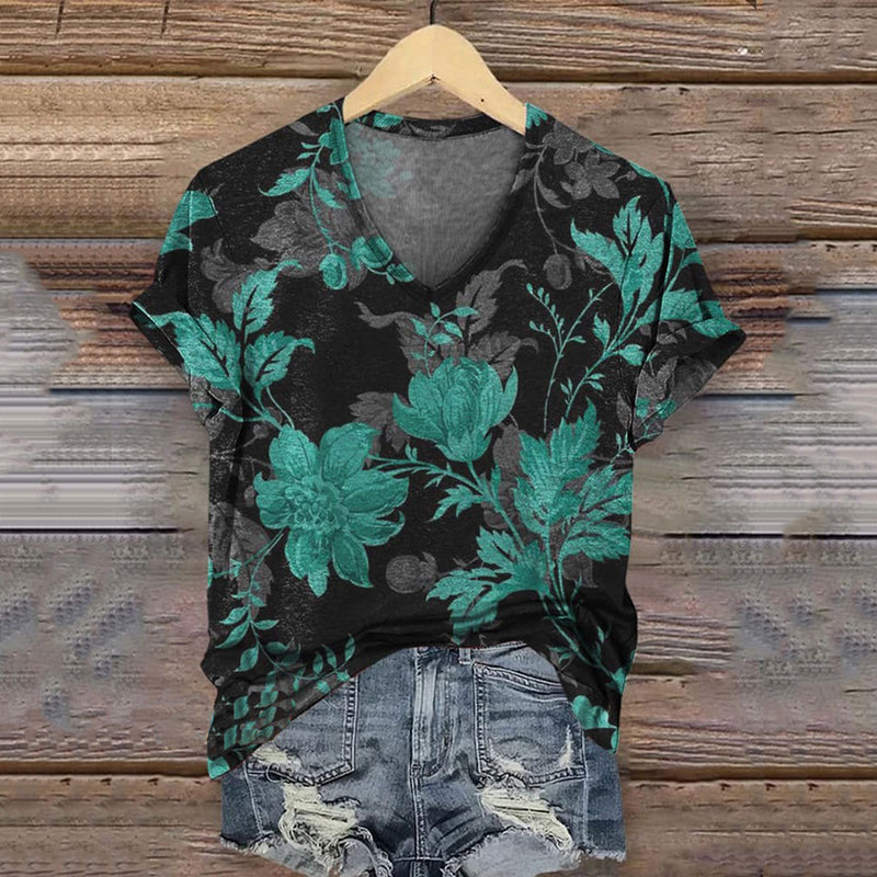 Comstylish Retro Floral Print Casual T-shirt